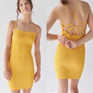 NWT Urban Outfitters Tyra Textured Strappy Back Mini Dress in Yellow Orange